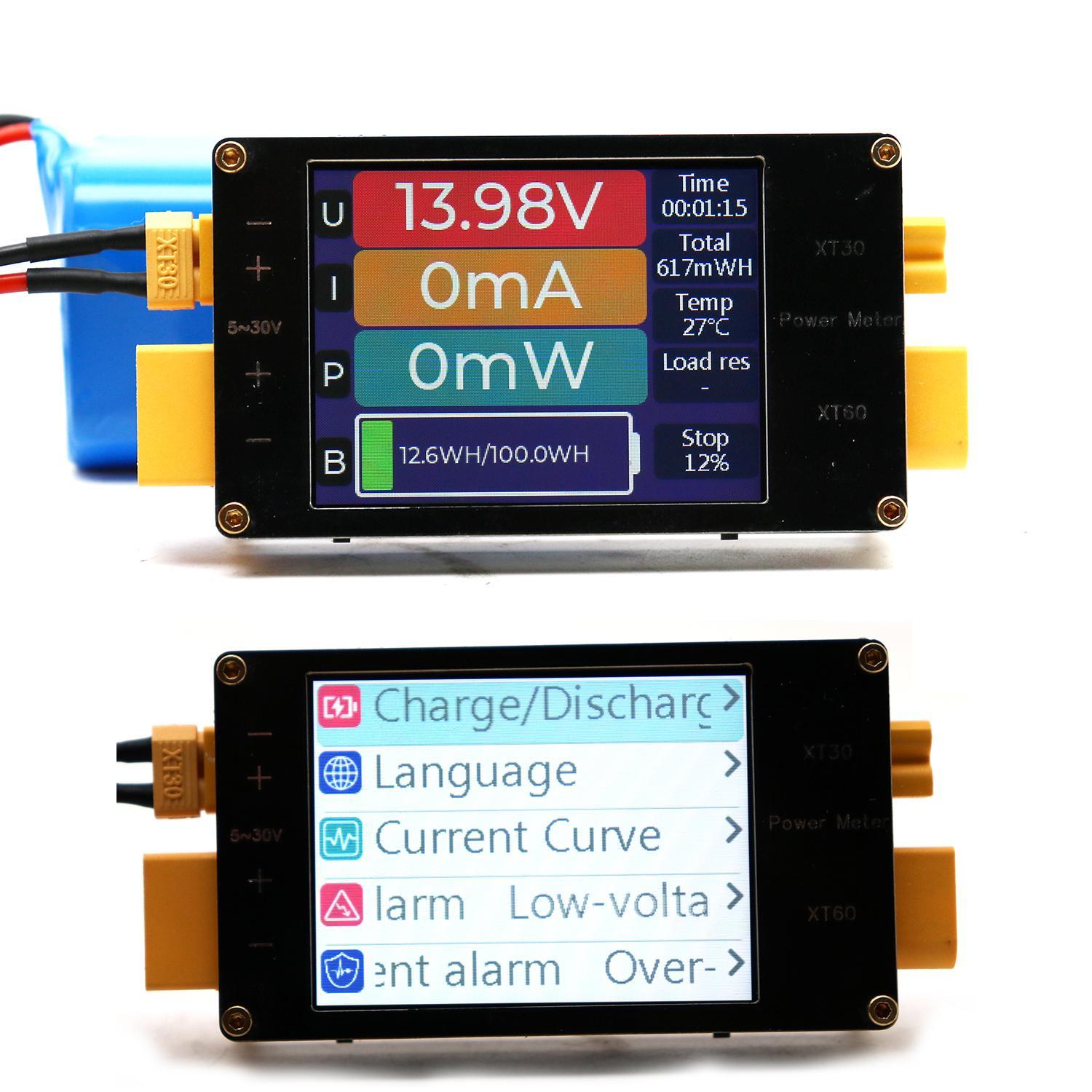 Drone Battery Voltage Checker - จอแสดงผล 2.4 นิ้ว เครื่องวัดพลังงาน XT60 64A