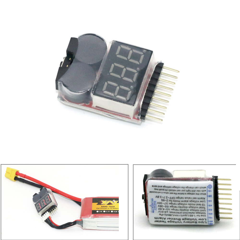 Drone Battery Alarm - แบตเตอรี่ Lipo เครื่องทดสอบแรงดันไฟฟ้าโวลต์มิเตอร์ Monitor Buzzer ALARM
