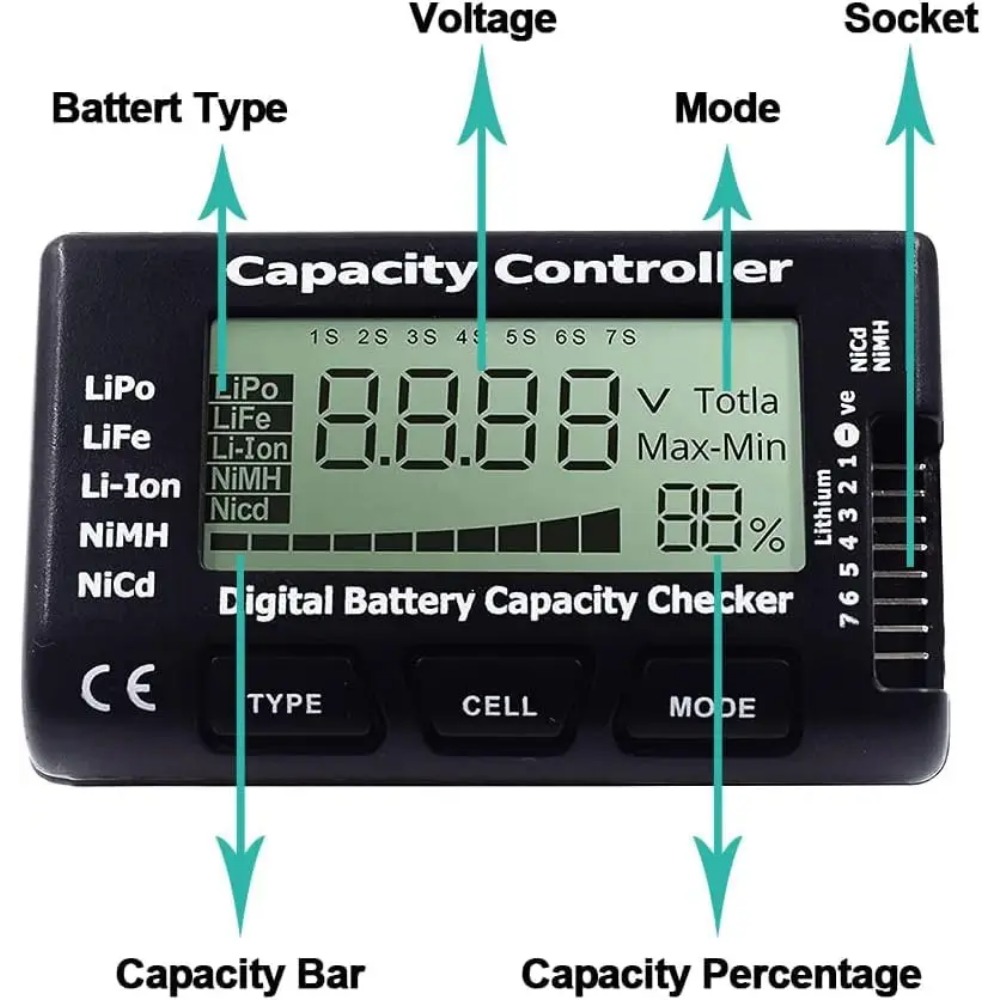เครื่องตรวจสอบความจุแบตเตอรี่แ - Drone Battery Voltage Checker บทวิจารณ์และราคา